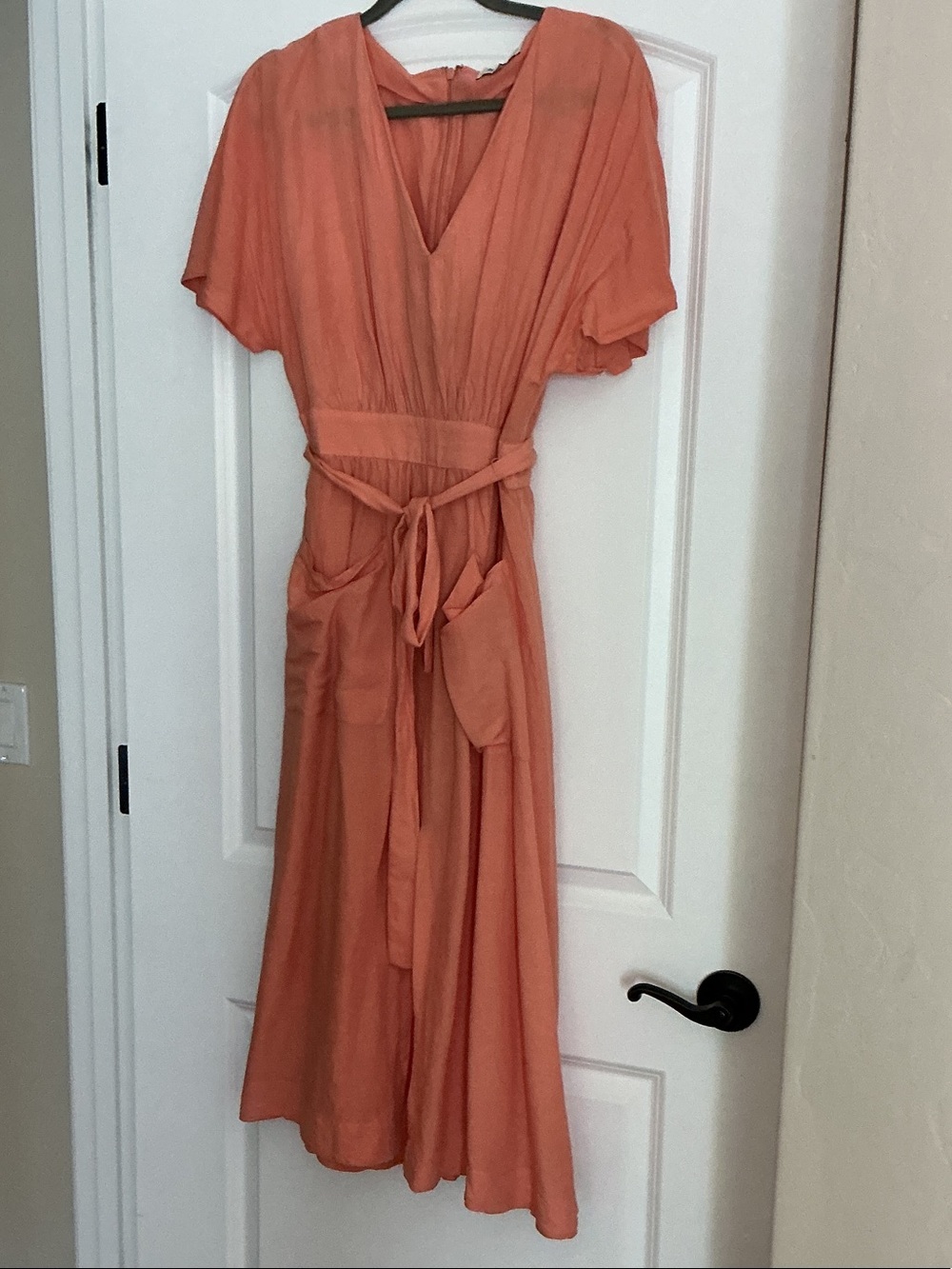 Madewell Coral V-Neck Maxi Dress with Tie Waist
